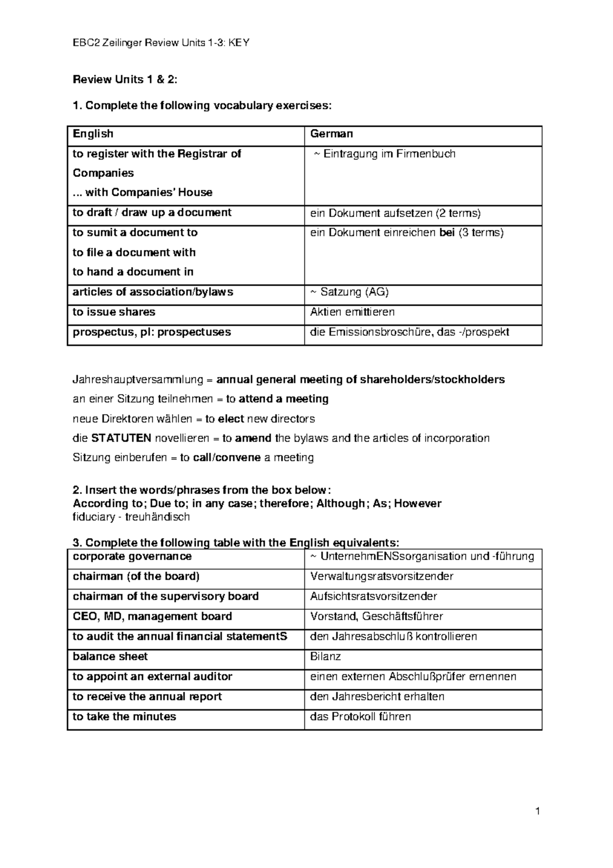 Unit 1-3 Key - Unit 1-3 Key - Review Units 1 & 2: Complete the ...