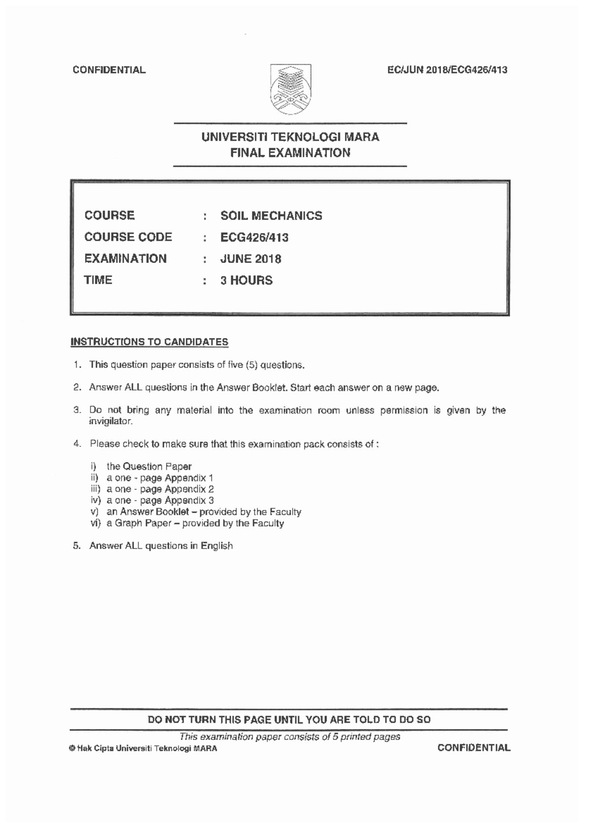 Faculty Civil Engineering 2018 Session 2 Degree Ecg426 413 Soil Faculty Civil Engineering 2018 Session 2 Degree Ecg426 413 Soil