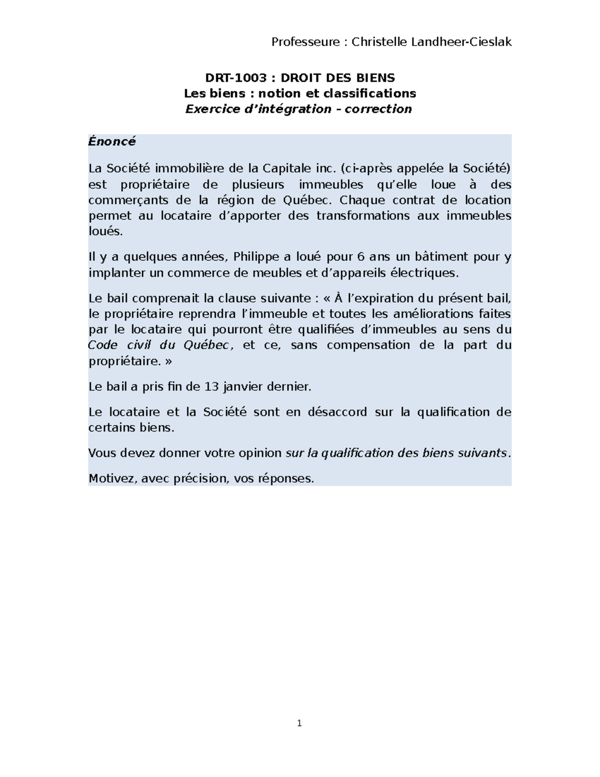 2) Classification - Bien Meuble Ou Immeuble - DRT-1003 : DROIT DES ...