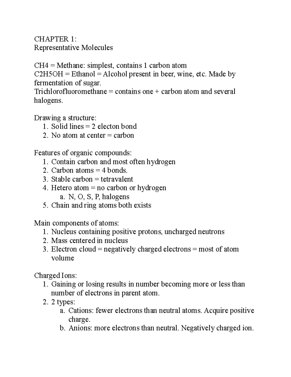Chapter 1 through 10 - CHAPTER 1: Representative Molecules CH4 ...
