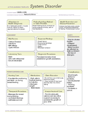 Lap 9 Failure To Thrive. Ati System Disorder - Active Learning 