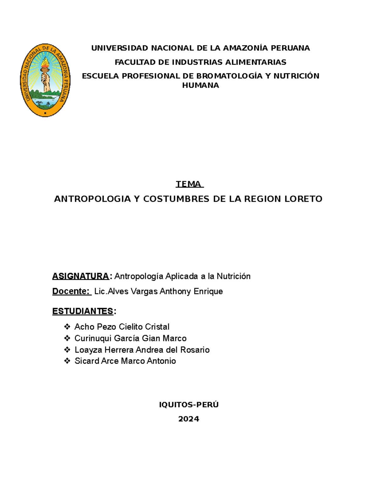 Monografia de Antro Avance - UNIVERSIDAD NACIONAL DE LA AMAZONÍA ...