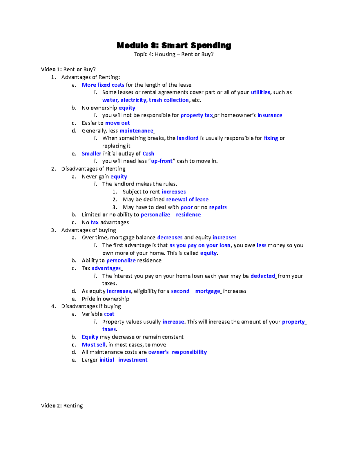 Module 8 Topic 4 Housing Update1 Module 8 Smart Spending Topic 4