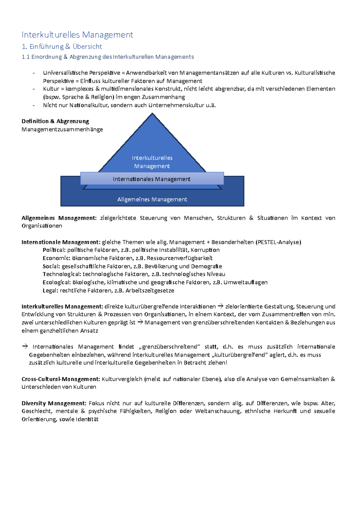 Interkulturelles Management - Einführung & Übersicht 1 Einordnung ...