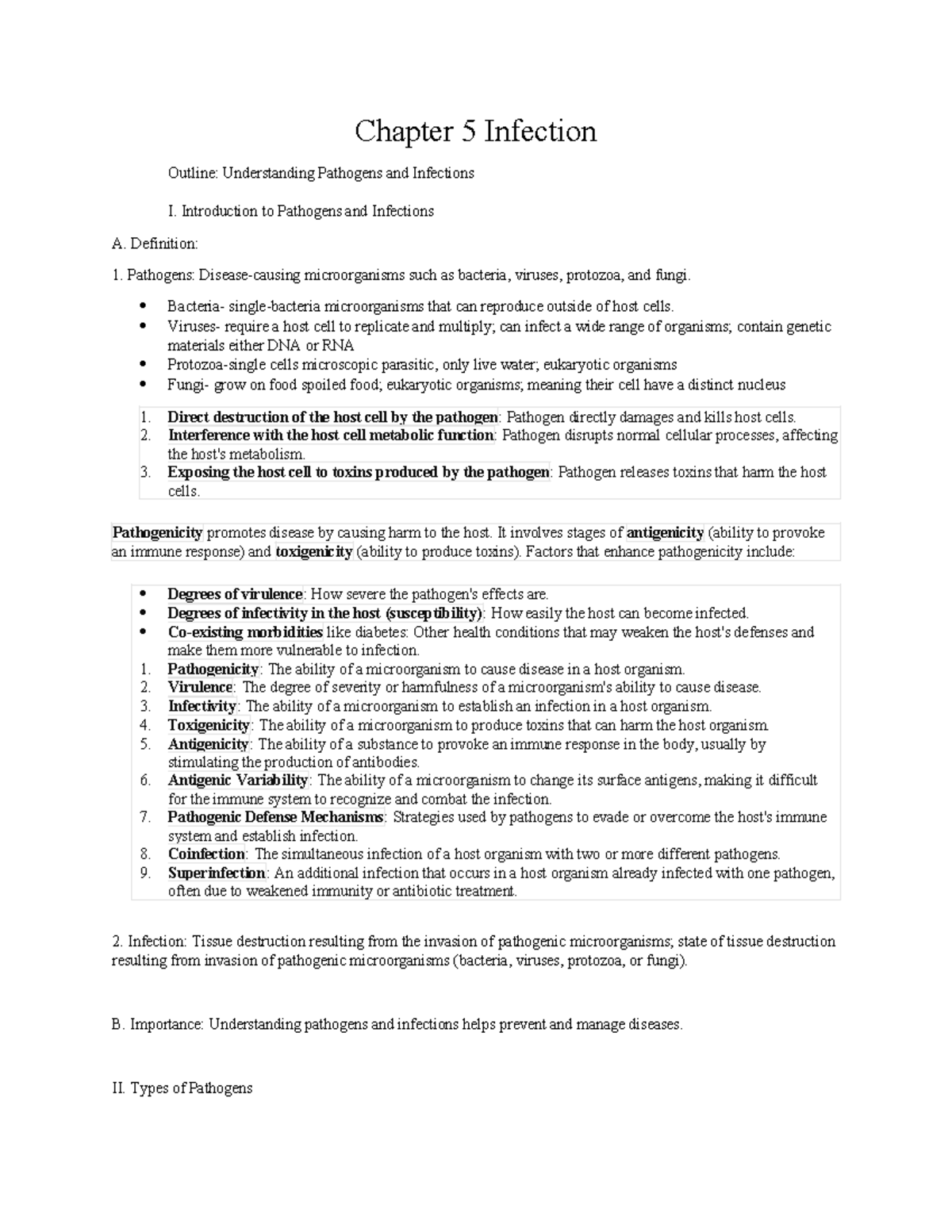 Chapter 5 Notes - Hope this is useful - Chapter 5 Infection Outline ...