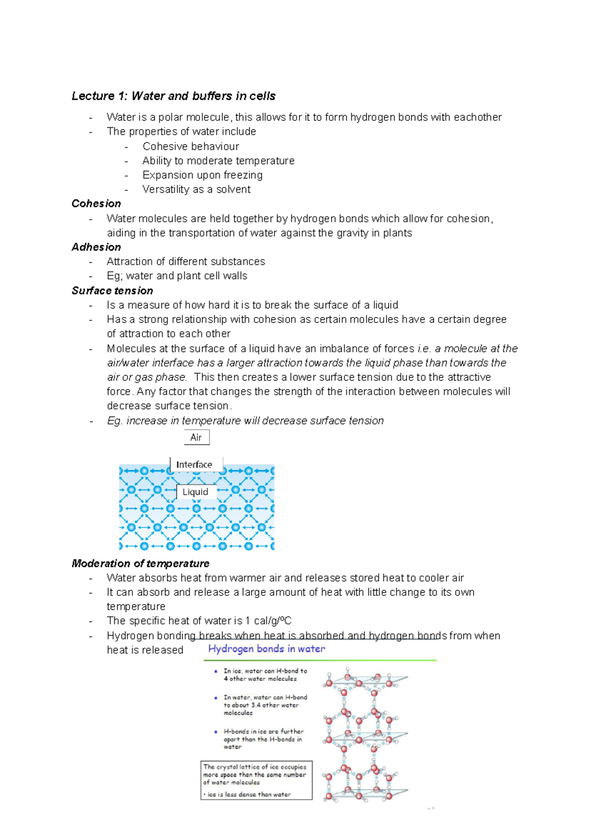 Cell biology and Genetics - Lecture 1: Water and buffers in cells Water ...