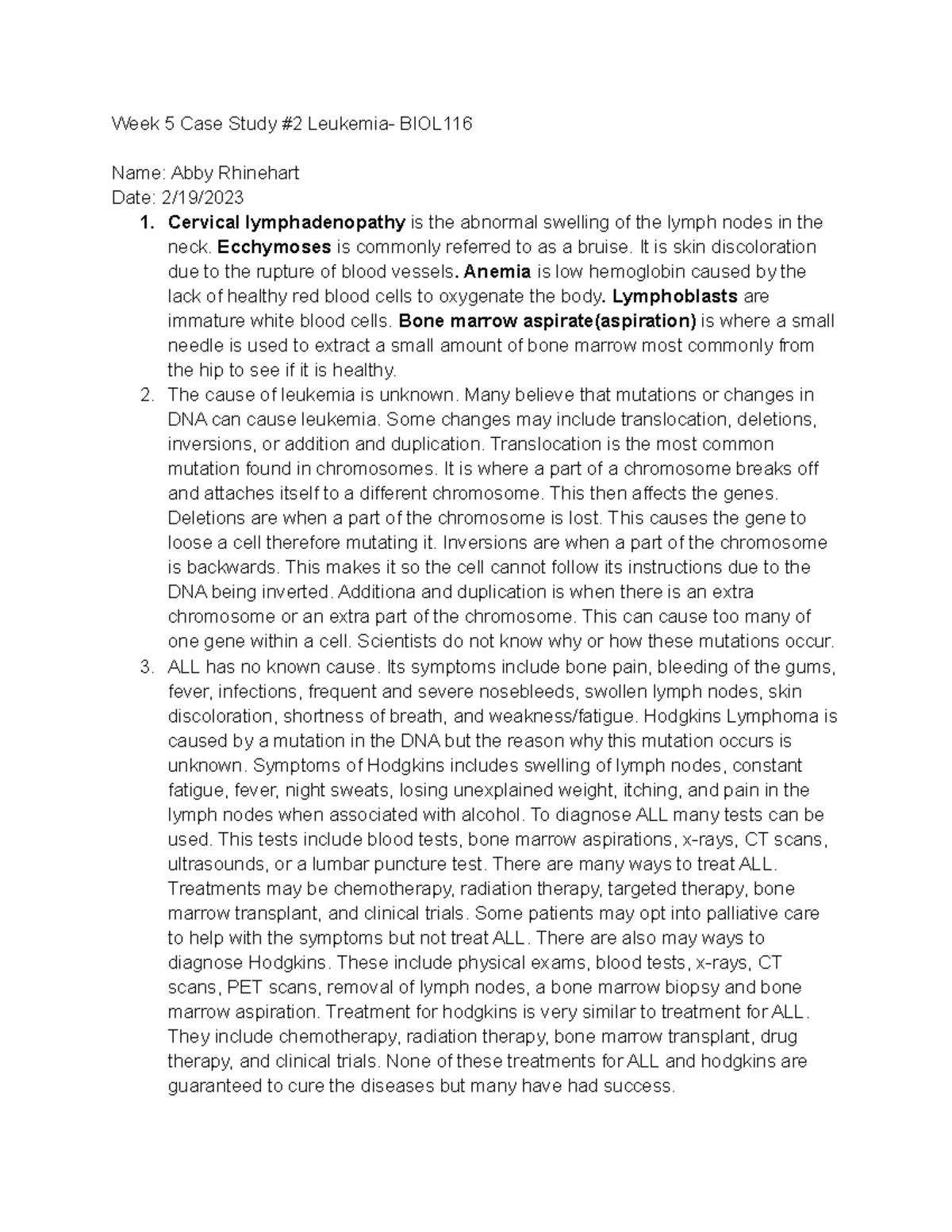 Week 5 case study 2 Week 5 Case Study 2 Leukemia BIOL Name Abby