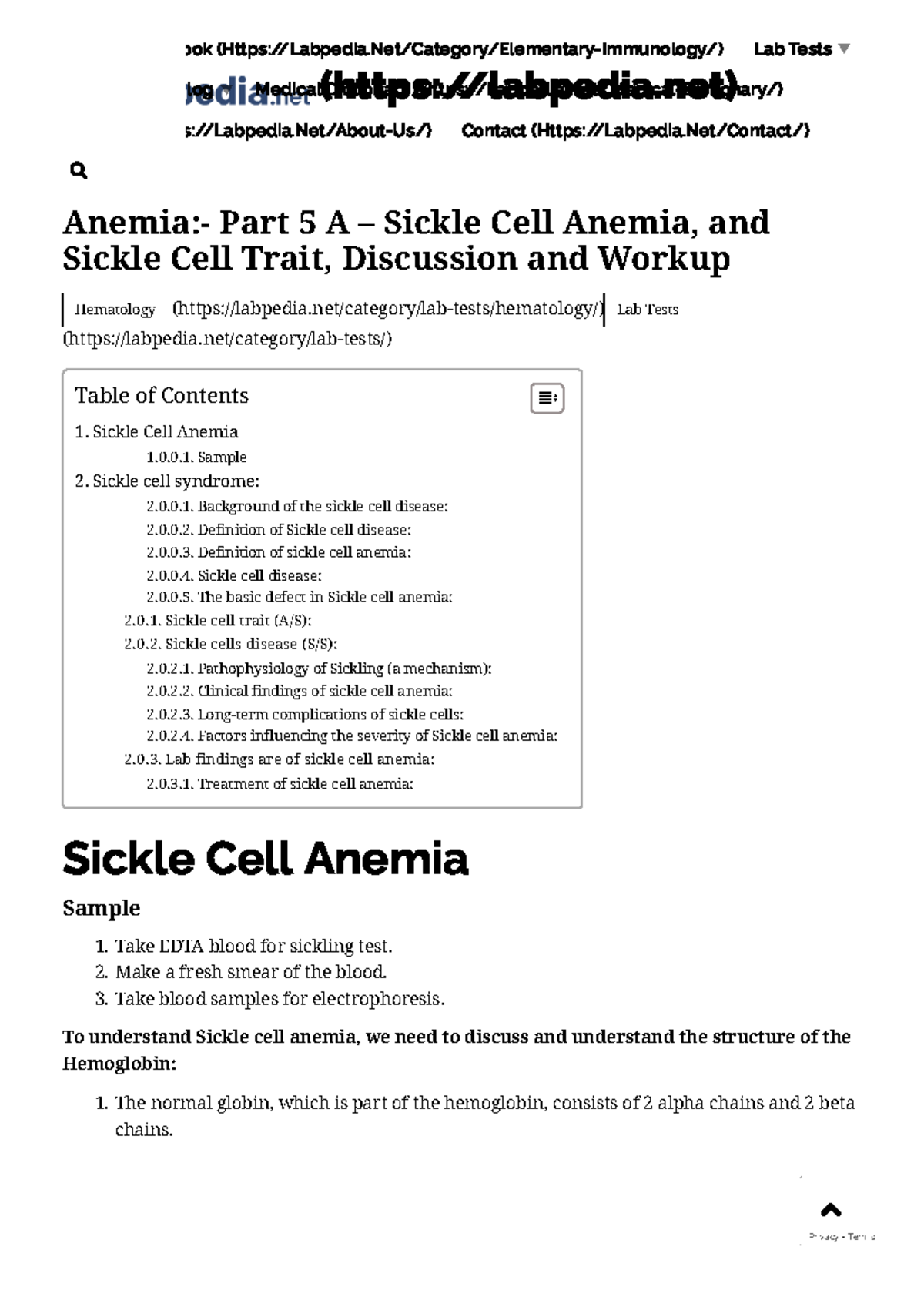 Anemia Part 5 A Sickle Cell Anemia, and Sickle Cell Trait