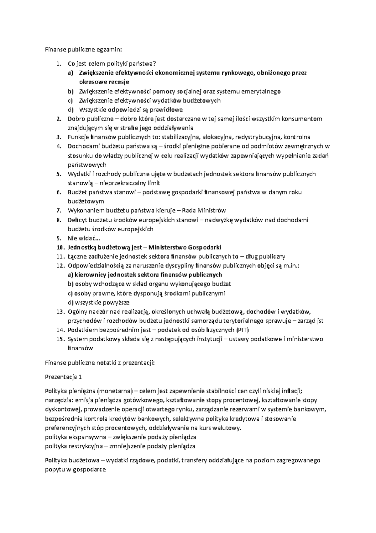 Finanse publiczne essentials - Finanse publiczne egzamin: Co jest celem