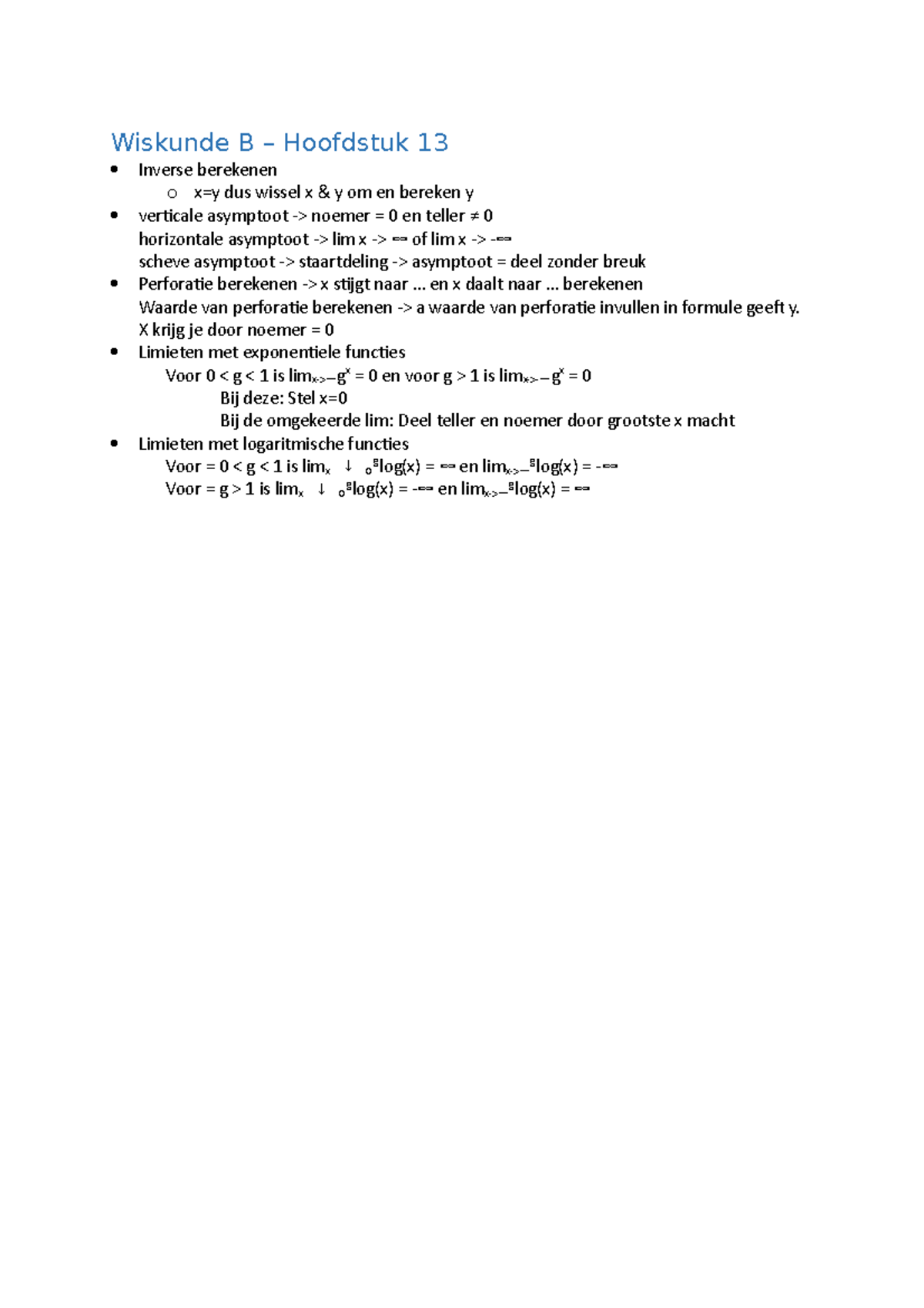 Hoofdstuk 13 - Inverse, Asymptoten, Perforatie, Limieten - Getal En ...