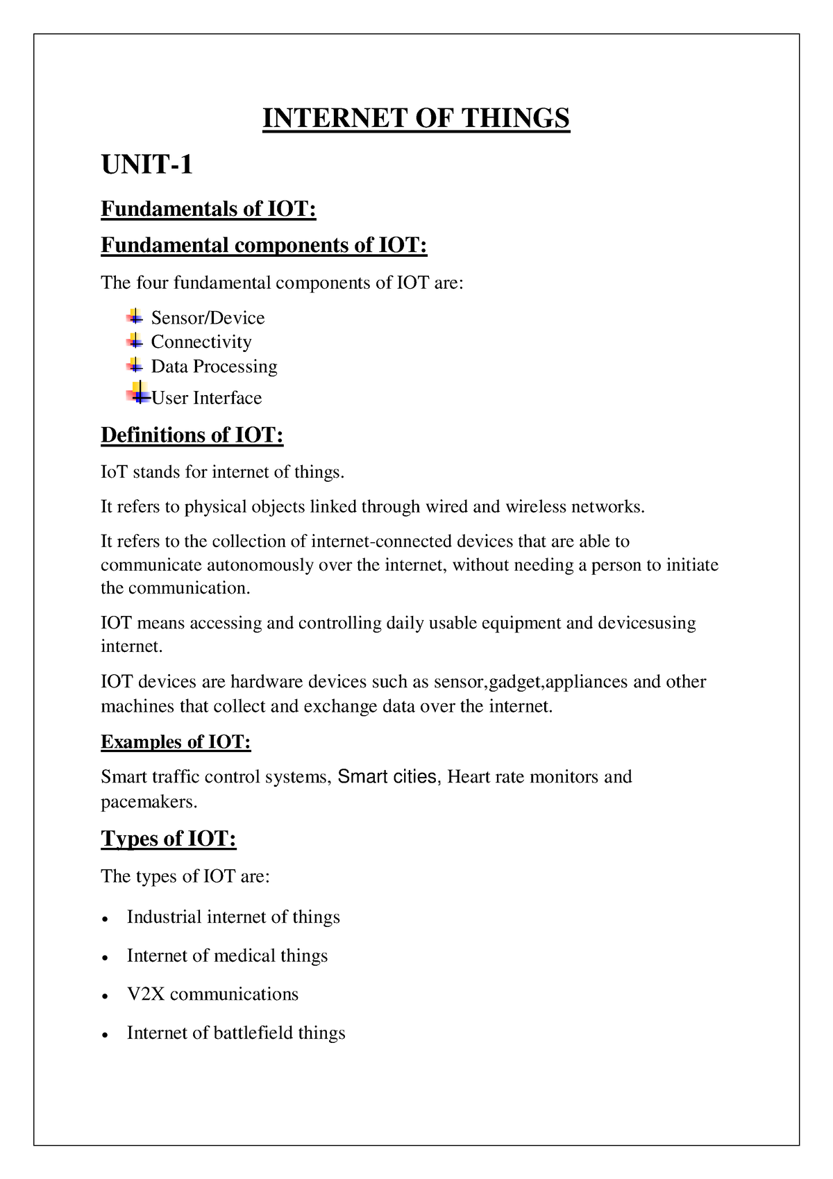 Unit1 - Iot Notes - INTERNET OF THINGS UNIT- 1 Fundamentals Of IOT ...