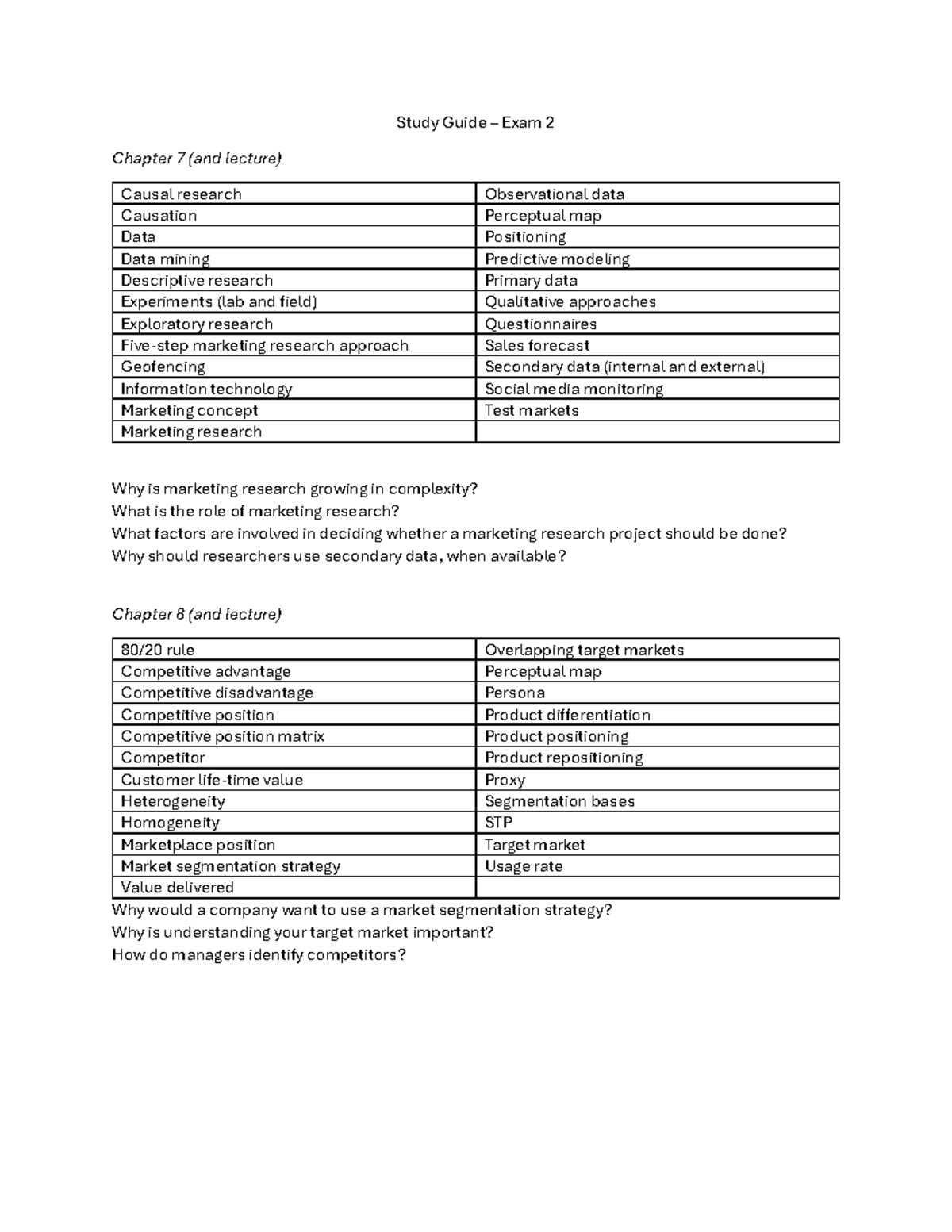 Study Guide Exam 3 - Study Guide – Exam 2 Chapter 7 (and lecture ...