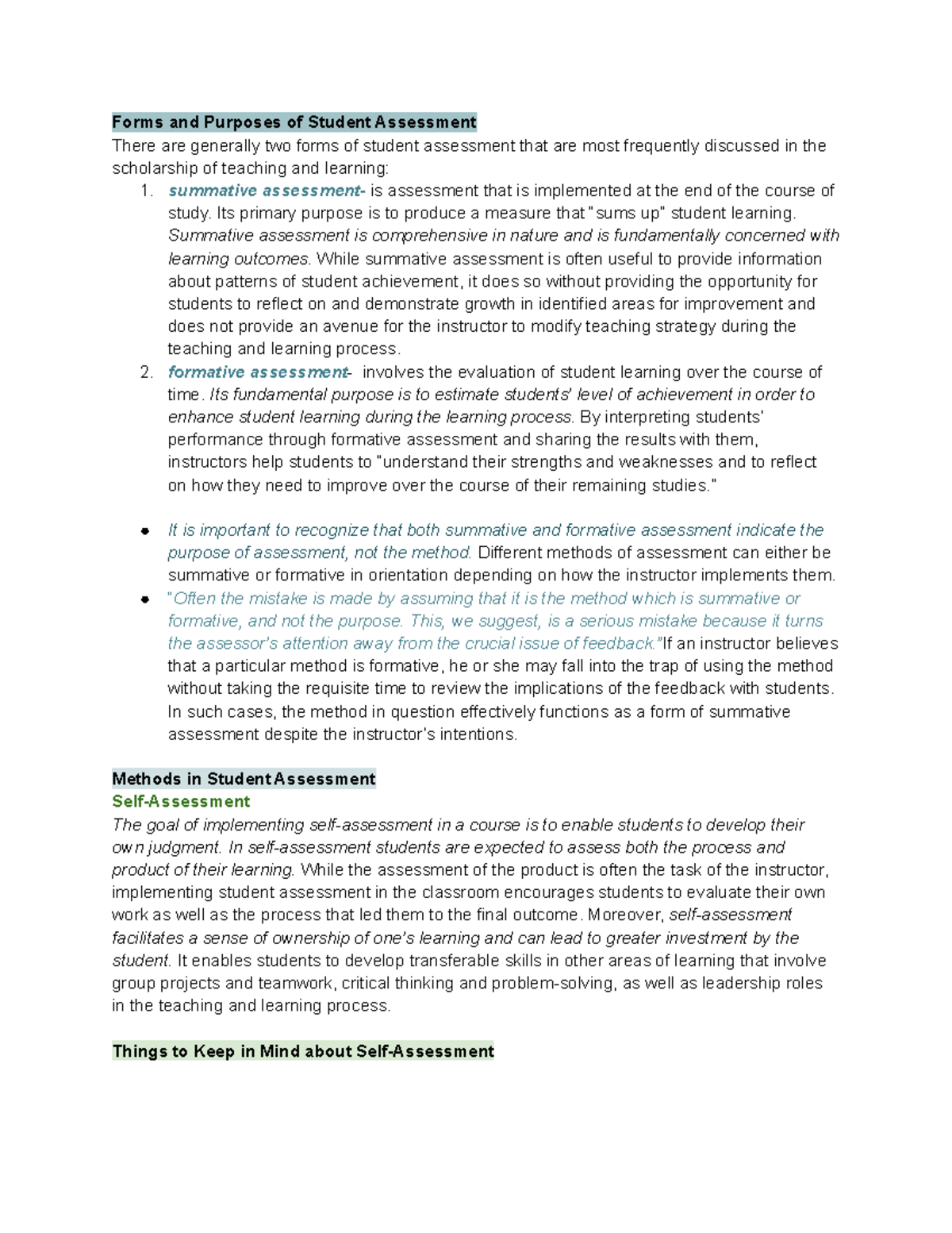Asses notes - Forms and Purposes of Student Assessment There are ...