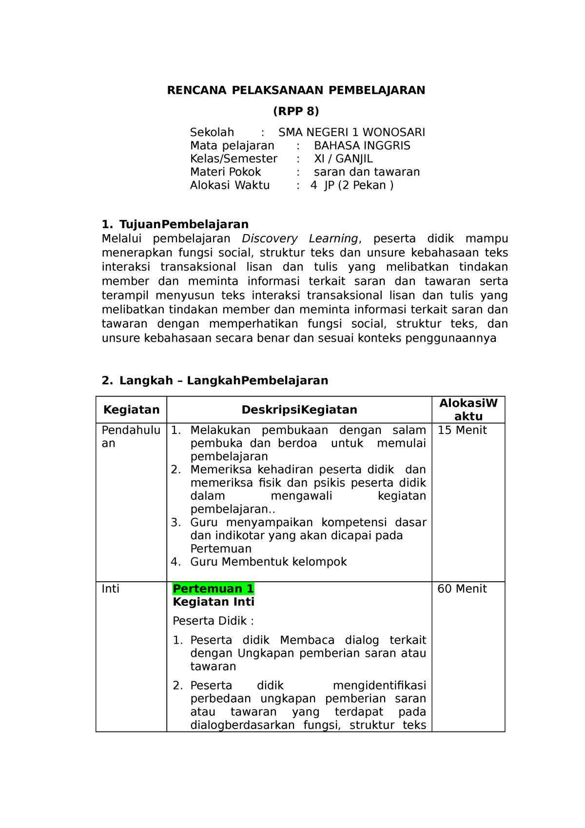 RPP XI Ganjil 2020 - Lesson Plan - RENCANA PELAKSANAAN PEMBELAJARAN ...