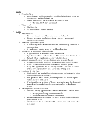 Organismal Diversity Notes - Exam 1 - Diversity Of Life Approximately 2 ...