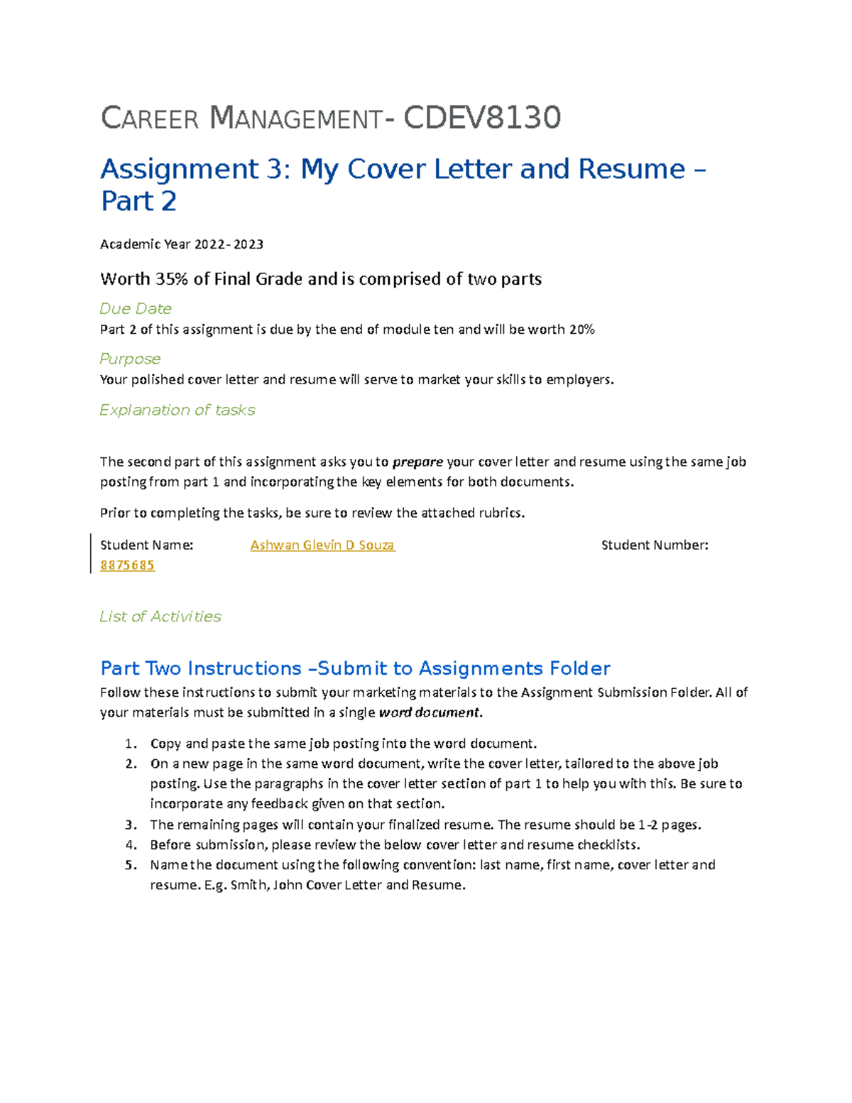 career management assignment 3