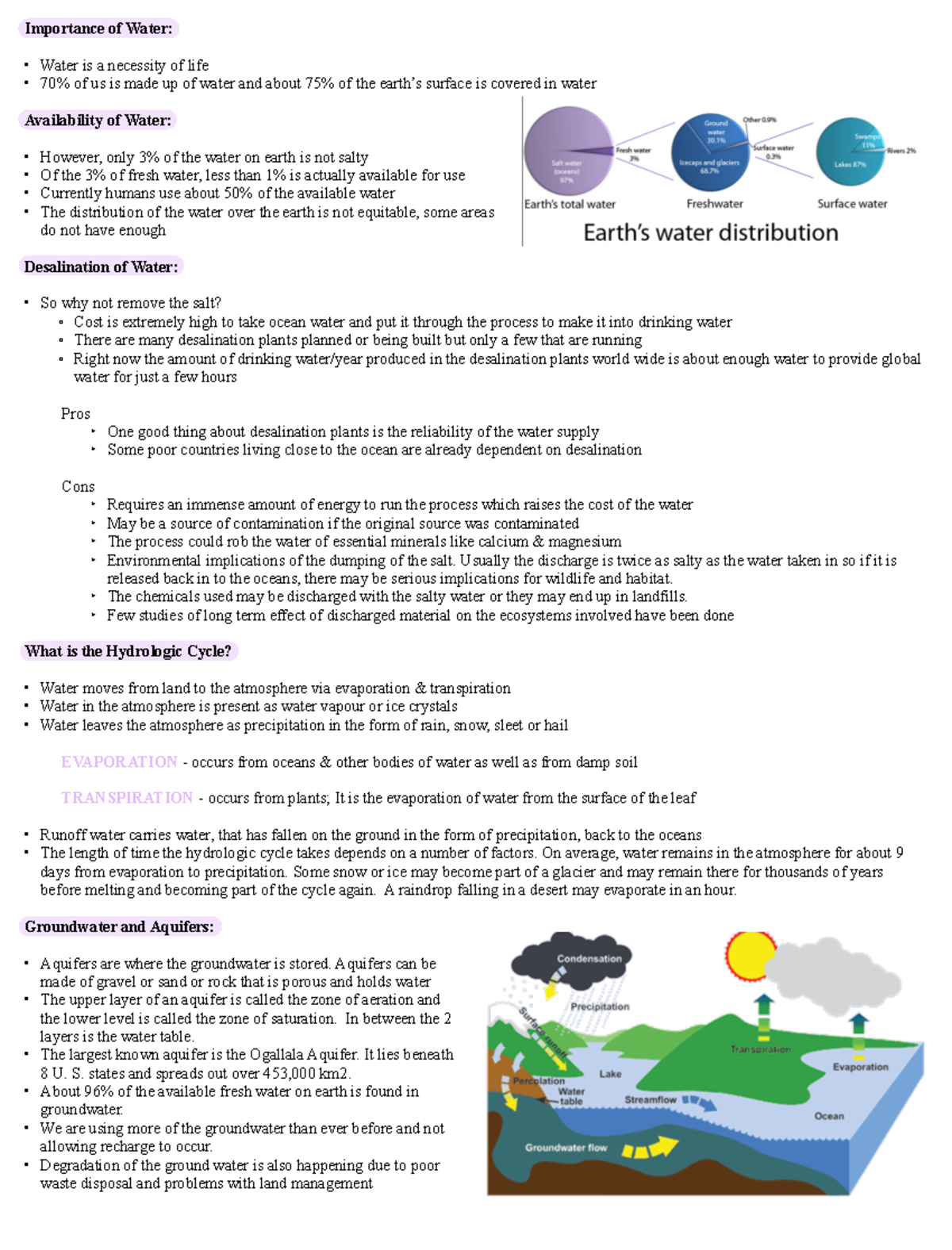 Topic 6 - Introduction to Water - Importance of Water: Water is a ...