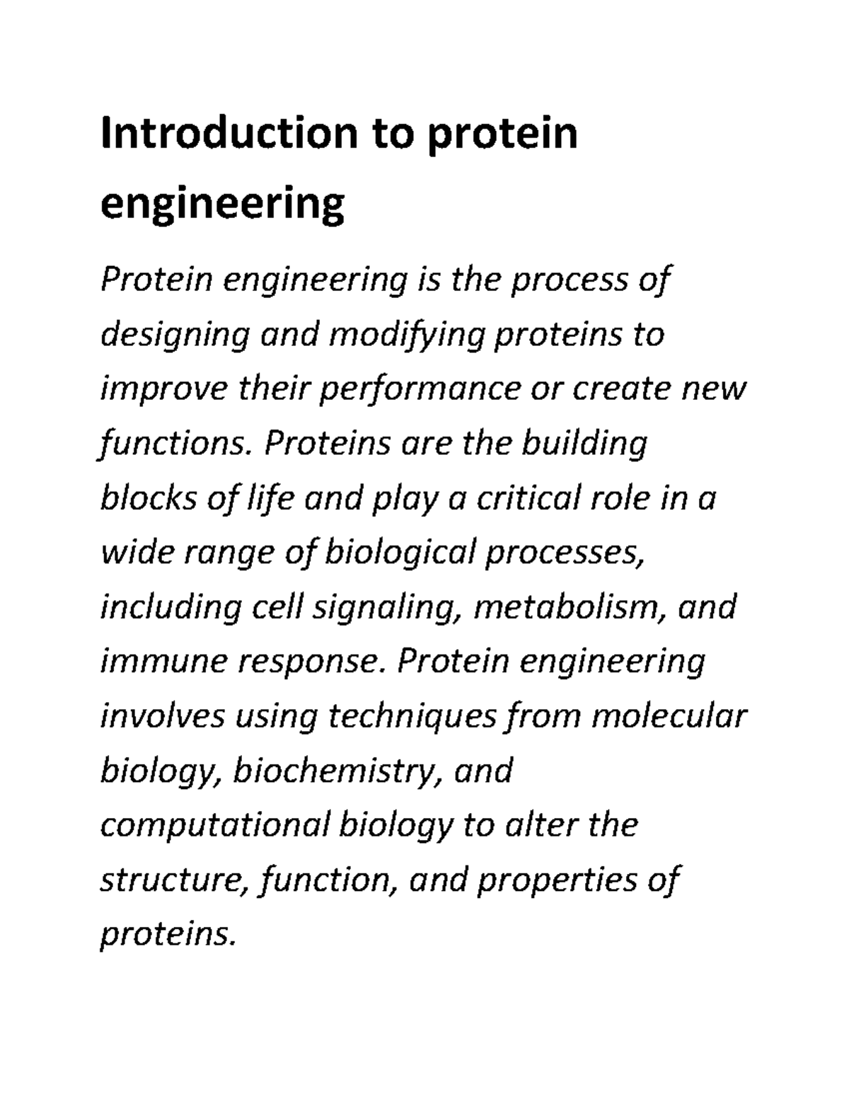 Introduction to protein engineering part 1 Introduction to protein