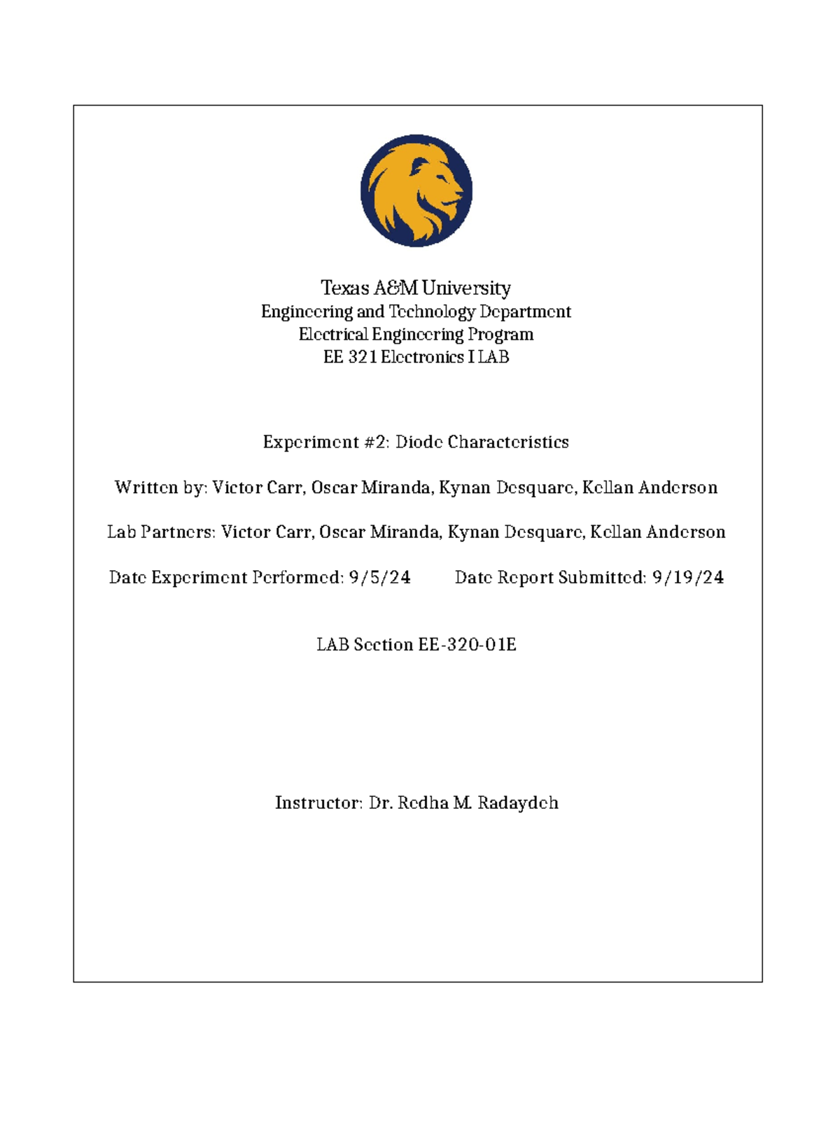 Lab report 1 - Lab Manual Dr.Rededah Fall 25 - Texas A&M University ...