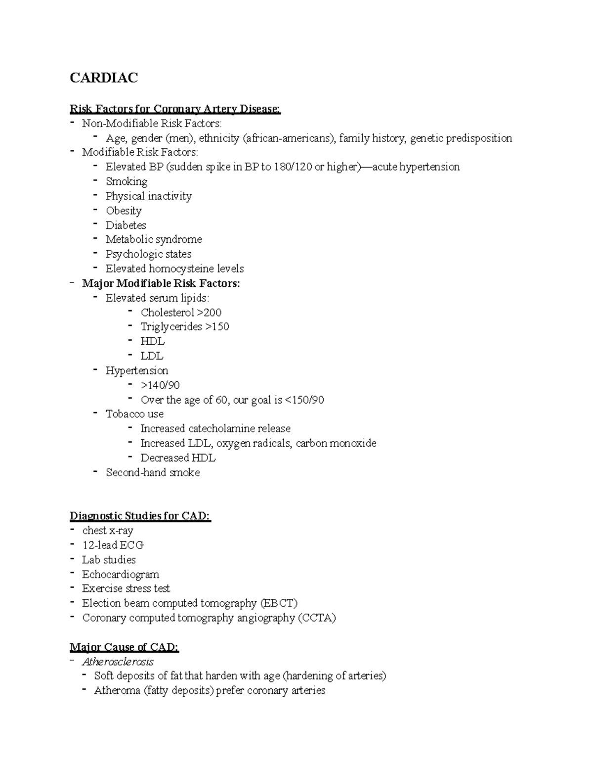 Final review - lowe - CARDIAC Risk Factors for Coronary Artery Disease ...