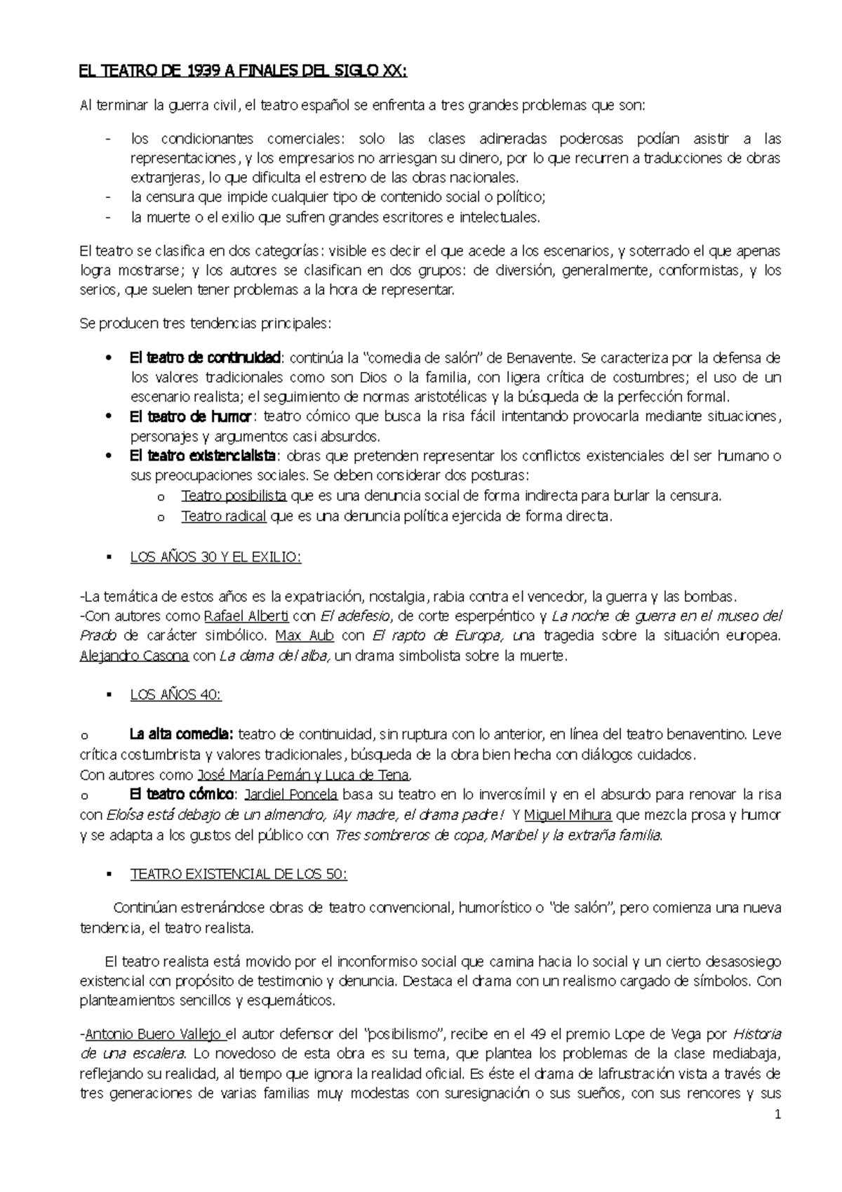 El Teatro DE 1939 A Finales DEL Siglo XX - EL TEATRO DE 1939 A FINALES ...