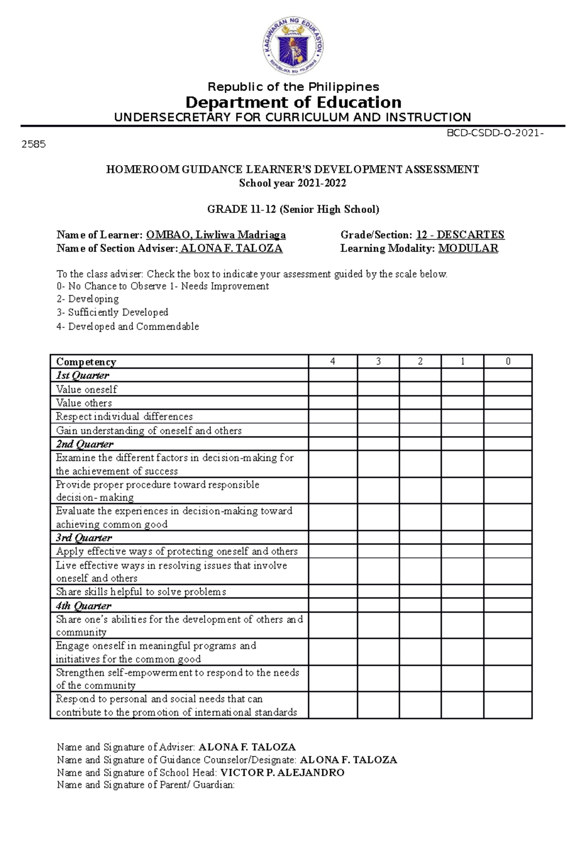 HG Learner's Development Assessment - Republic of the Philippines ...
