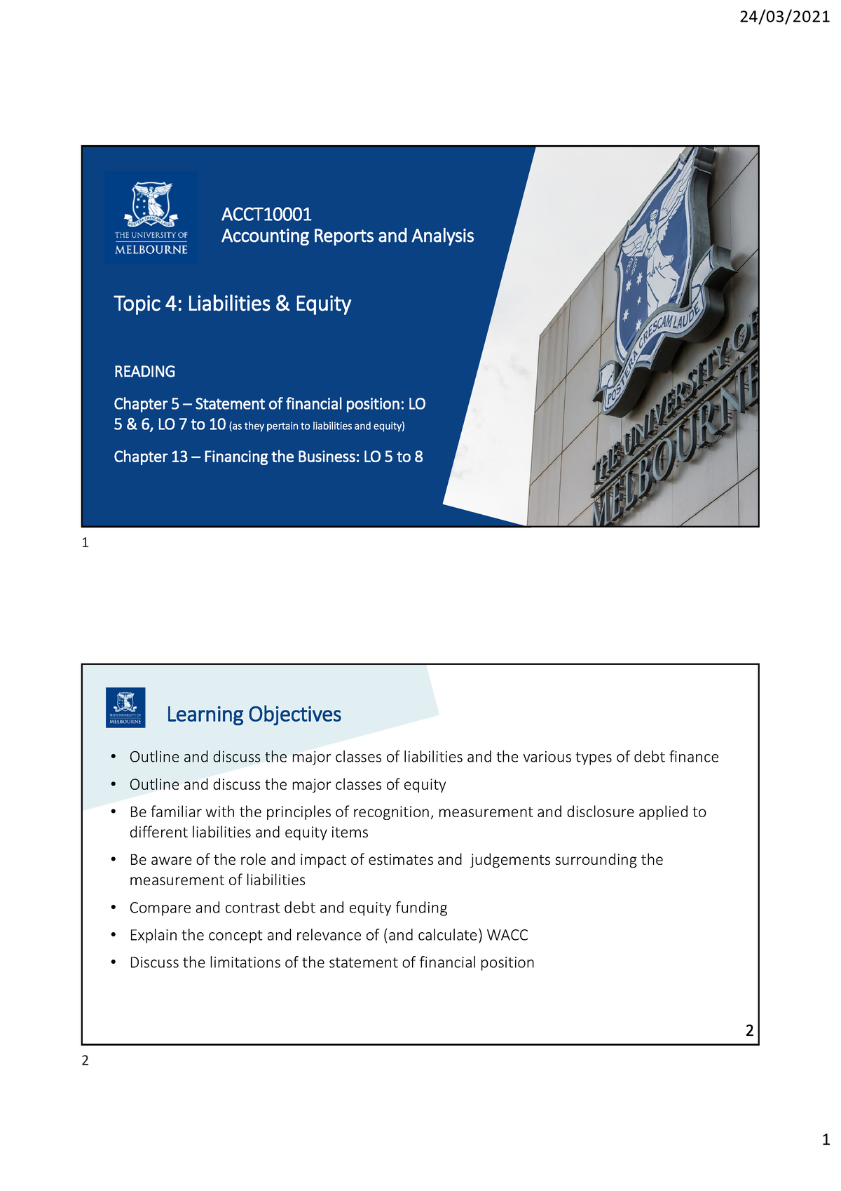 Lecture 04 Slides Completed-1 - 1 Topic 4: Liabilities & Equity READING ...