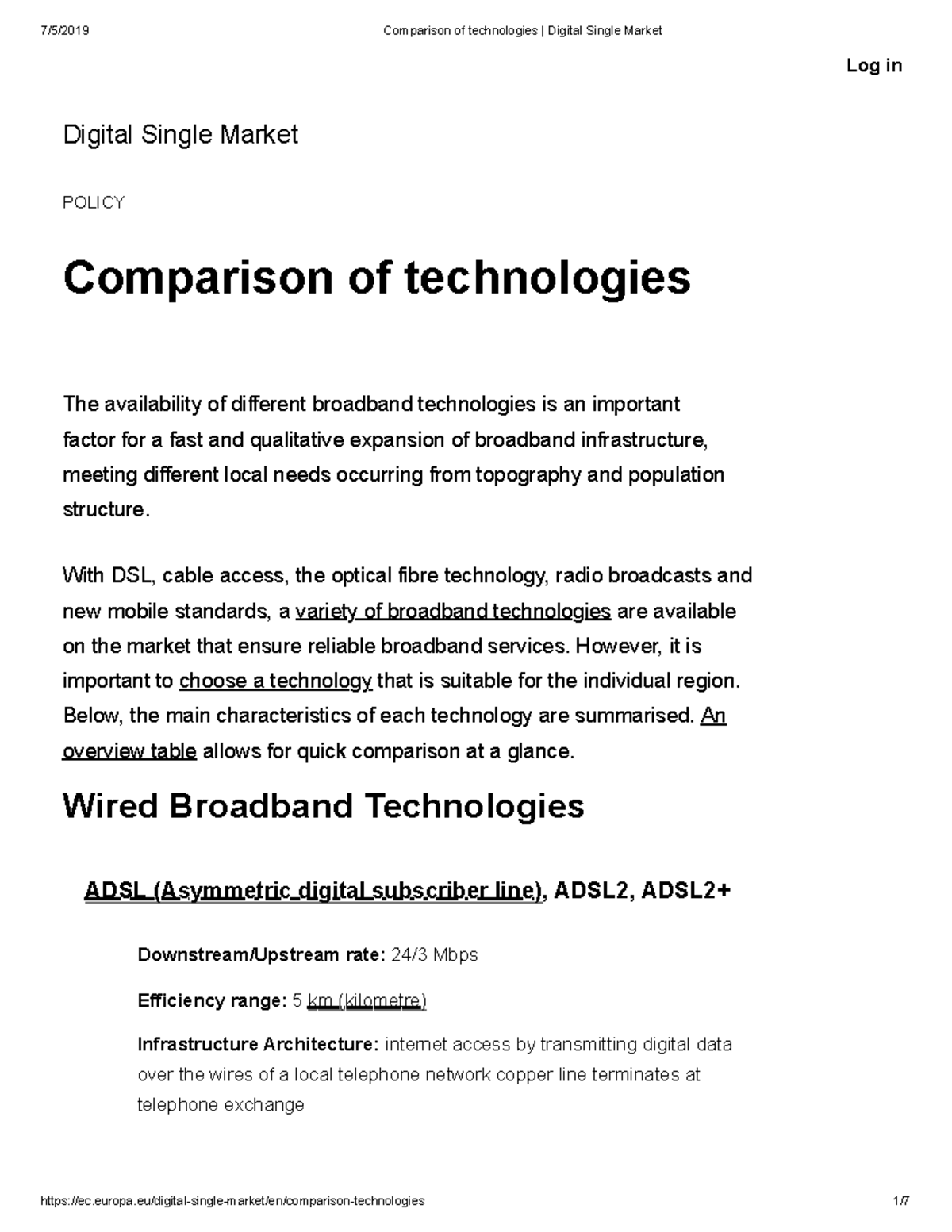 Comparison of technologies Digital Single Market - 7/5/2019 Comparison ...