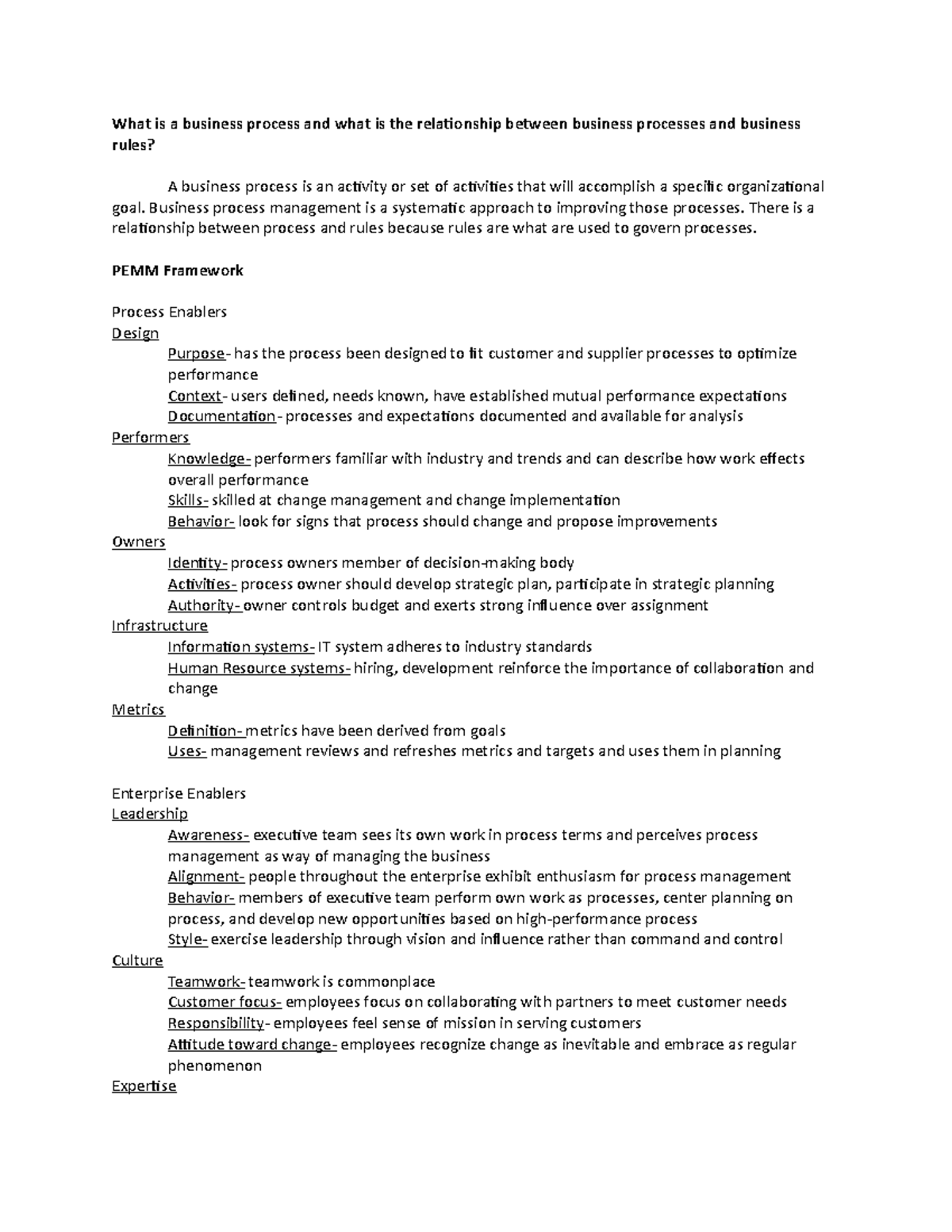 Summary Notes busi 2710 - What is a business process and what is the ...