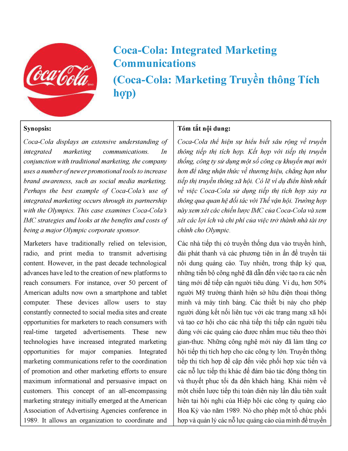 case study coca cola integrated marketing communications