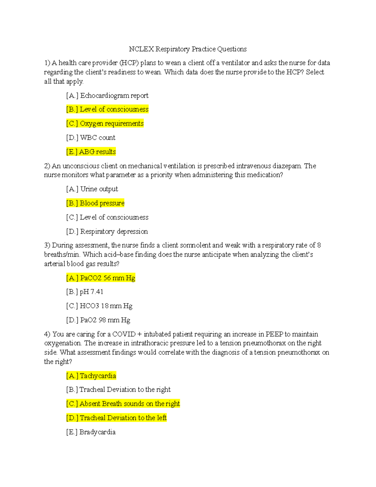 Respiratory Nclex Questions - NCLEX Respiratory Practice Questions A ...