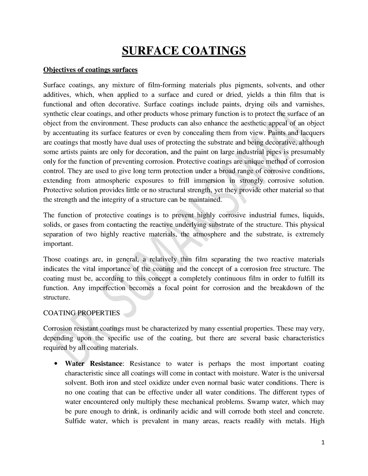 Surface Coatings SURFACE COATINGS Objectives of coatings surfaces