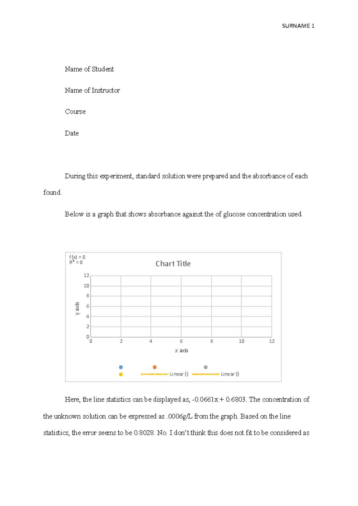 Lab10 about glucose lab report SURNAME 1 Name of Student Name of