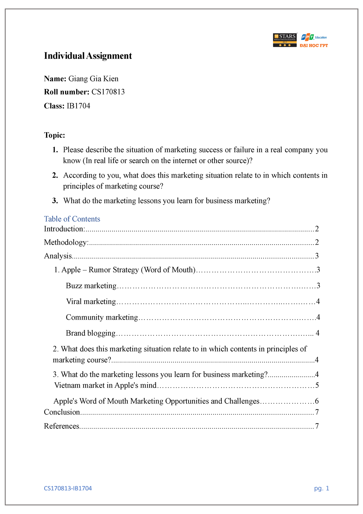 Kien GGCS 170813-MKT101-IB1704 - Individual Assignment Name: Giang Gia ...