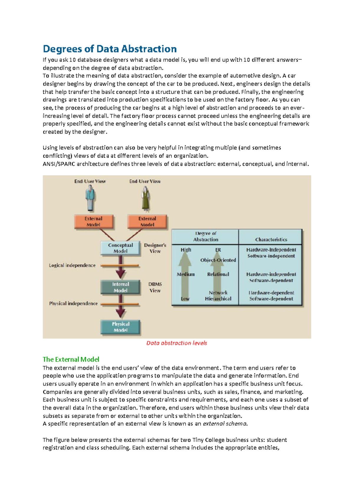 Degrees of Data Abstraction - To illustrate the meaning of data ...