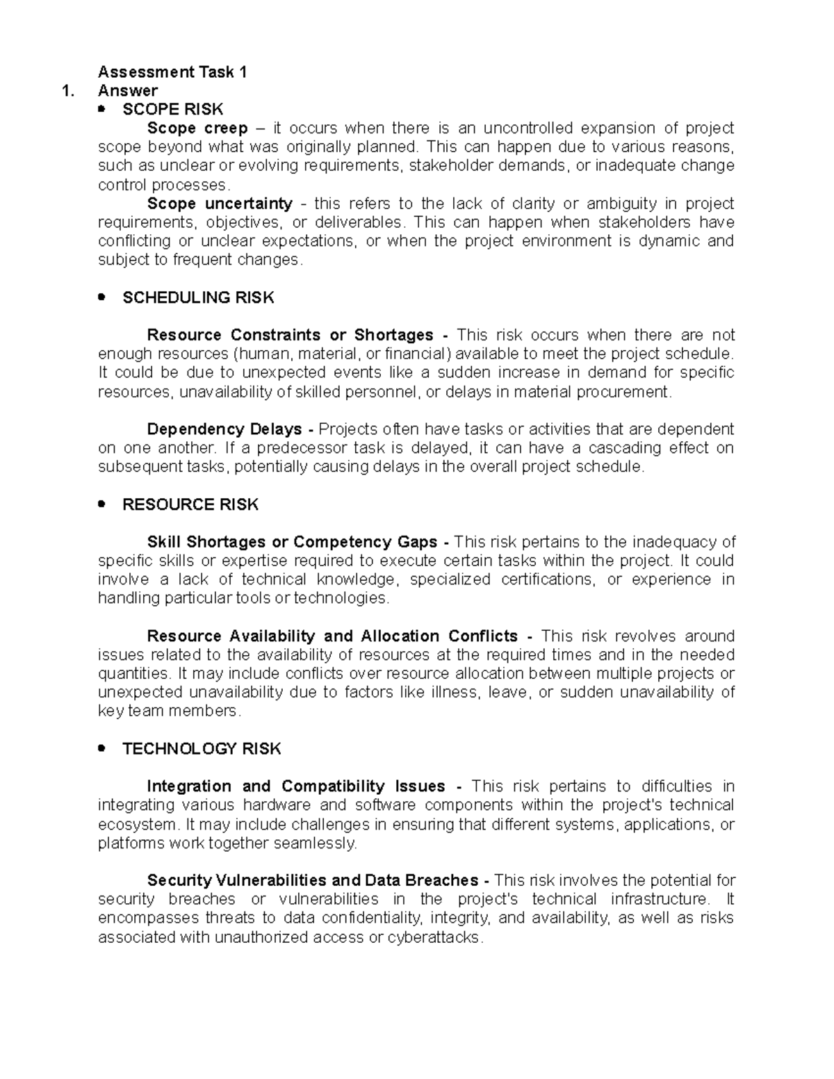 Answer 1 - Summary Project Management - Assessment Task 1 1. Answer ...