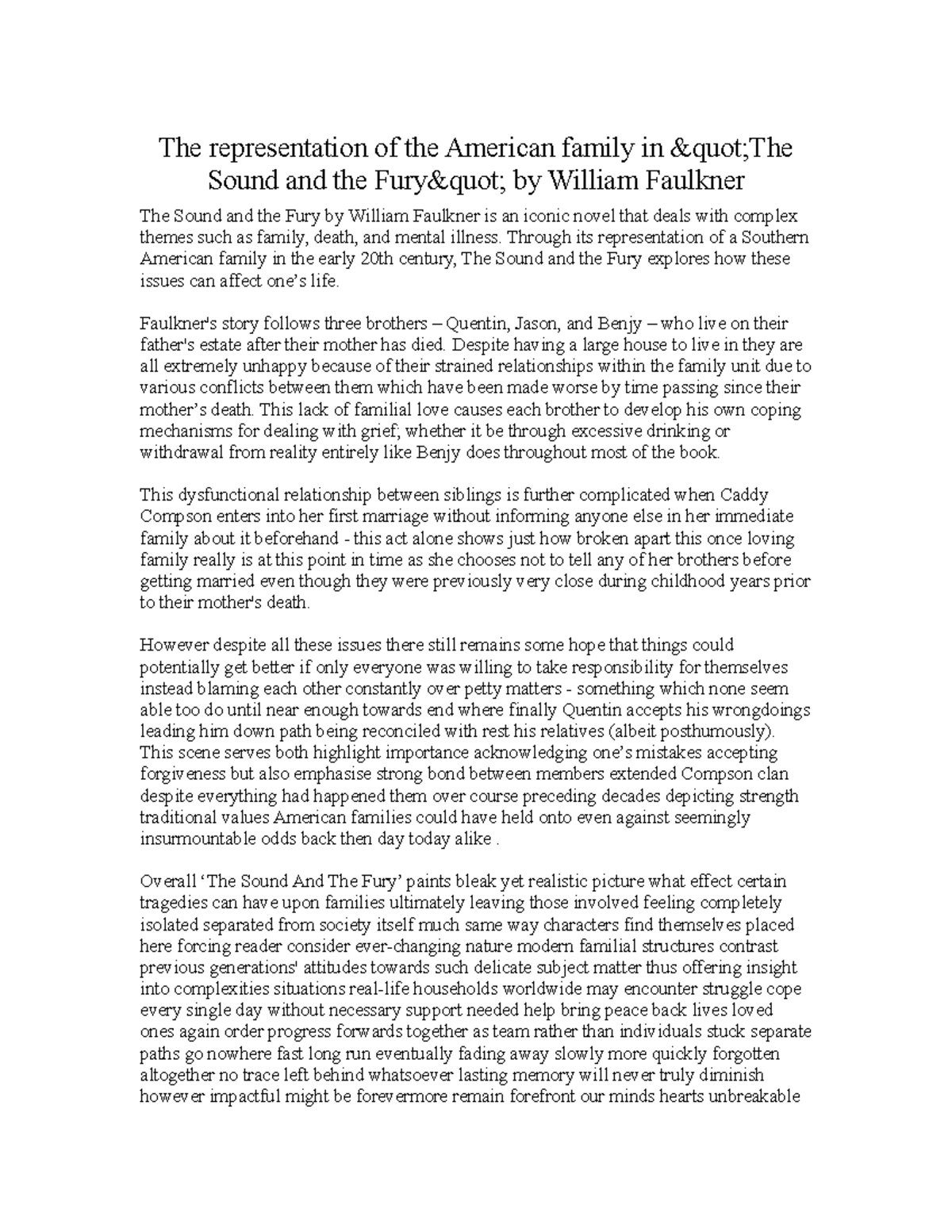 American literature The representation of the American family in "The Sound and the Studocu