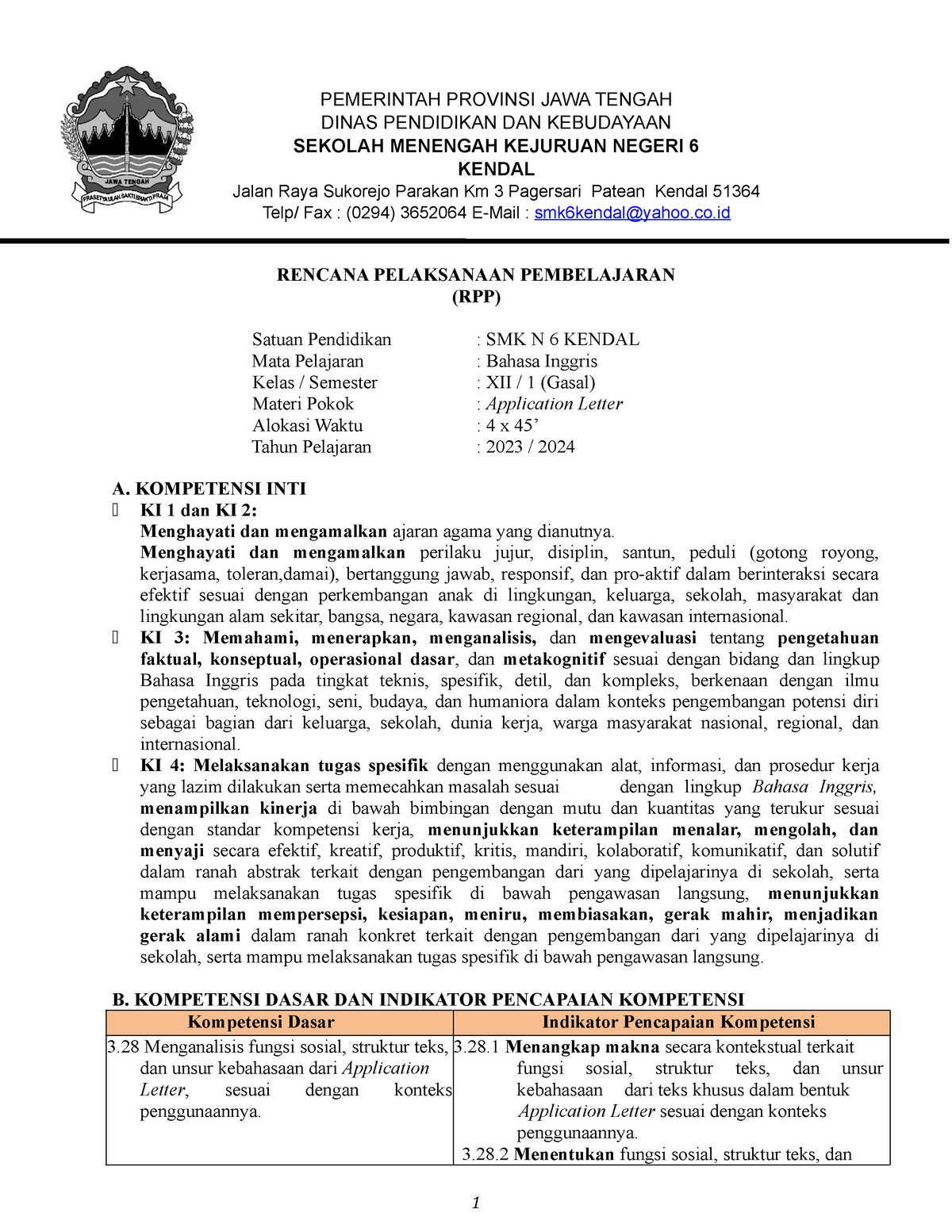 rpp job application letter kelas 12