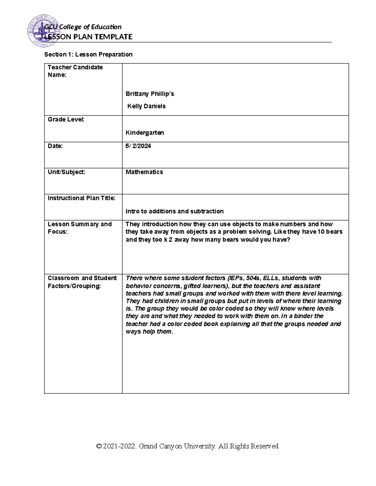 Coe-lesson-plan week 3 2024 - LESSON PLAN TEMPLATE Section 1: Lesson ...