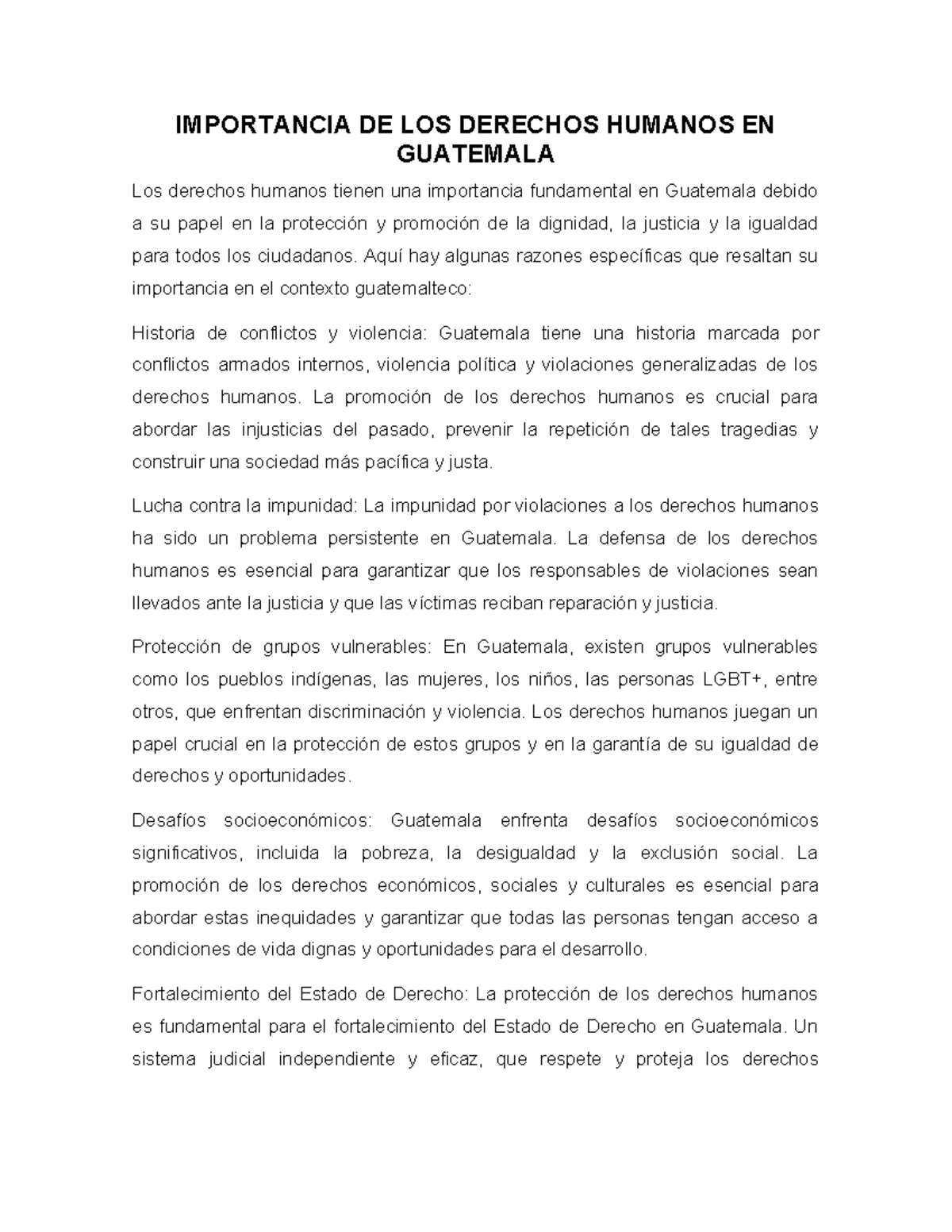 Importancia de los derechos humanos en Guatemala - IMPORTANCIA DE LOS ...