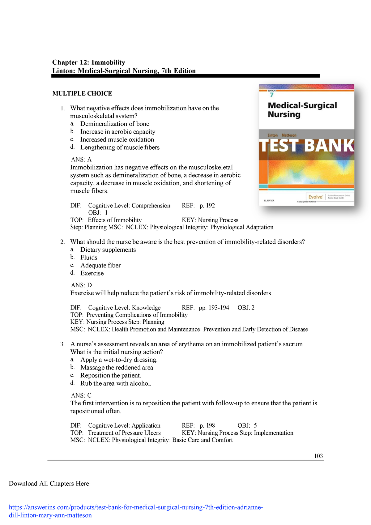 Test Bank For Medical Surgical Nursing 7th Edition - 103 Download All ...