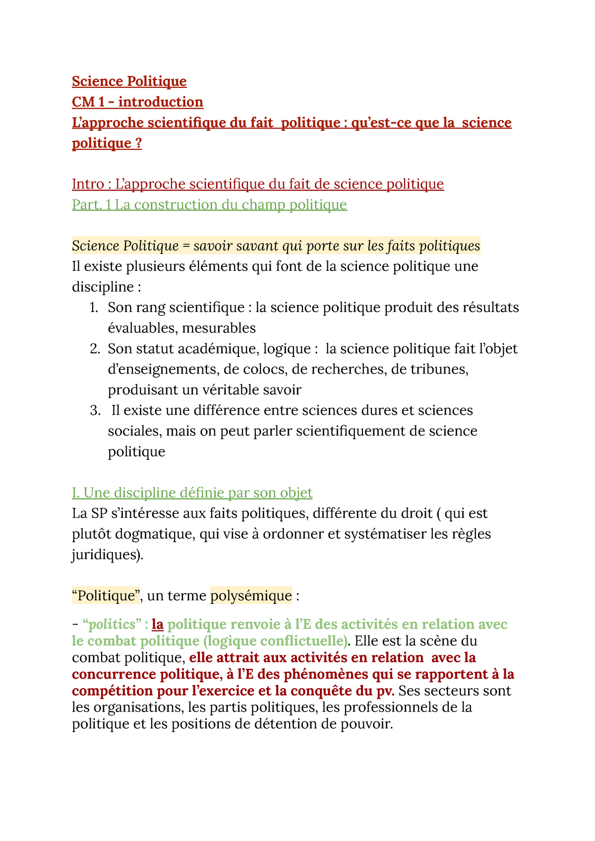 Introduction à La Science Politique Science Politique Cm 1