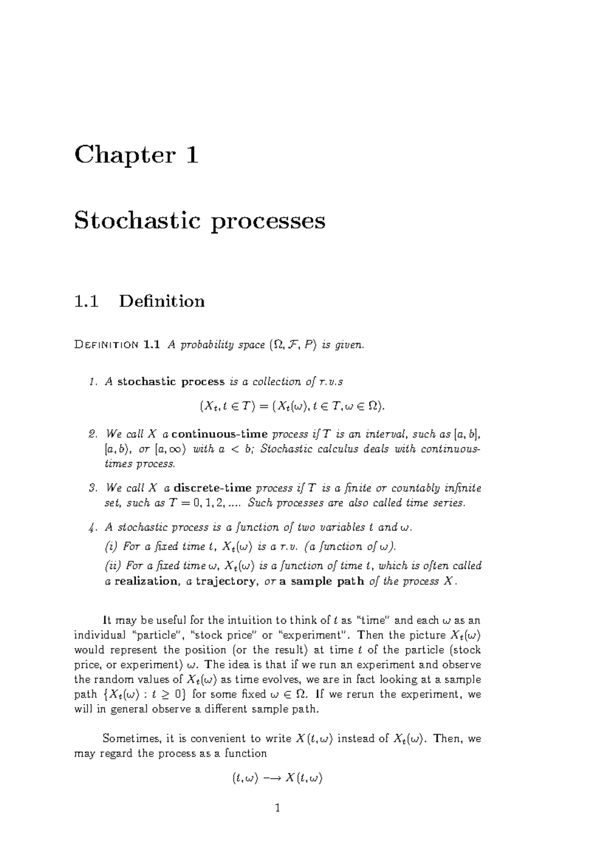 Chapter 1-2 - Lecture notes - Chapter 1 Stochastic processes 1 ...