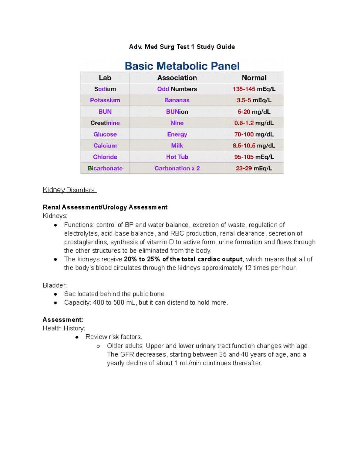 Med-Surg Exam 1 - Prof. Nadege - Adv. Med Surg Test 1 Study Guide ...