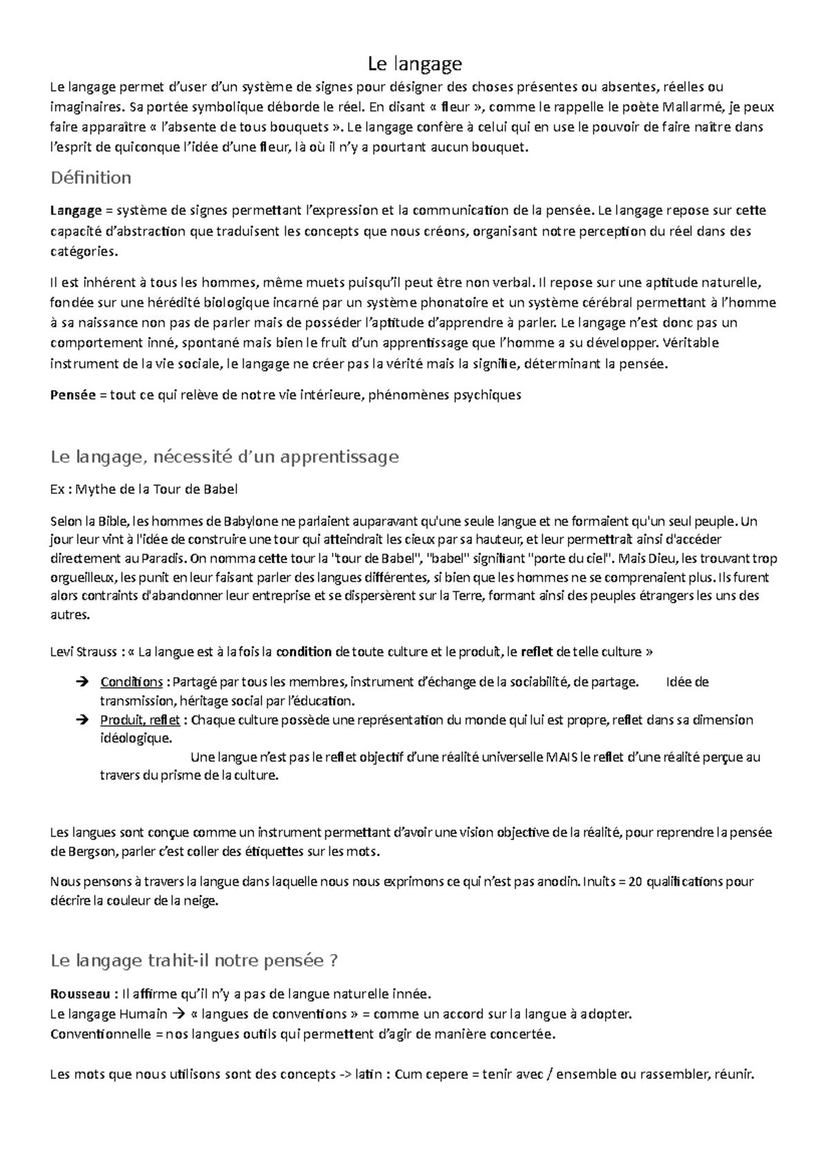 8. Le langage - Fiches pour le bac concises et précises - Le langage Le ...