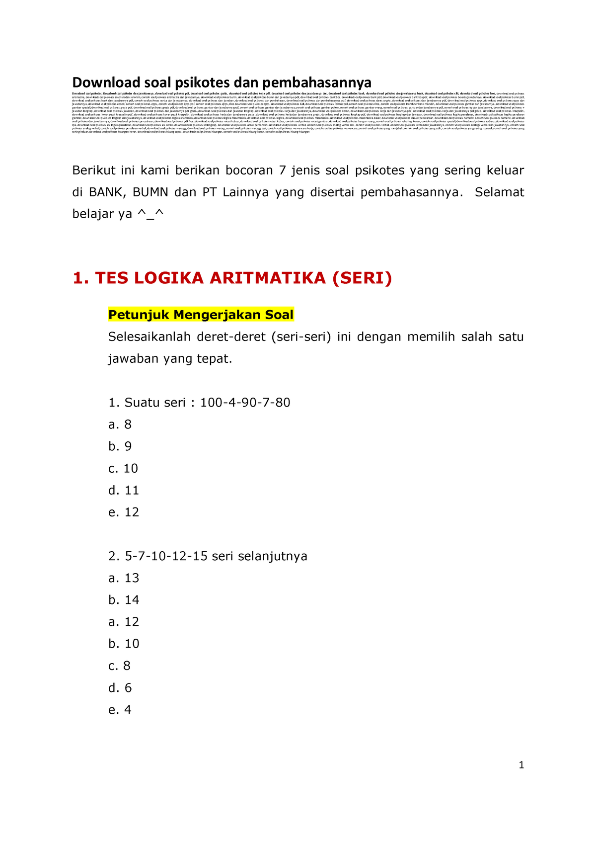 Kupdf Com Psikotes - Download Soal Psikotes Dan PembahasannyaDownload ...