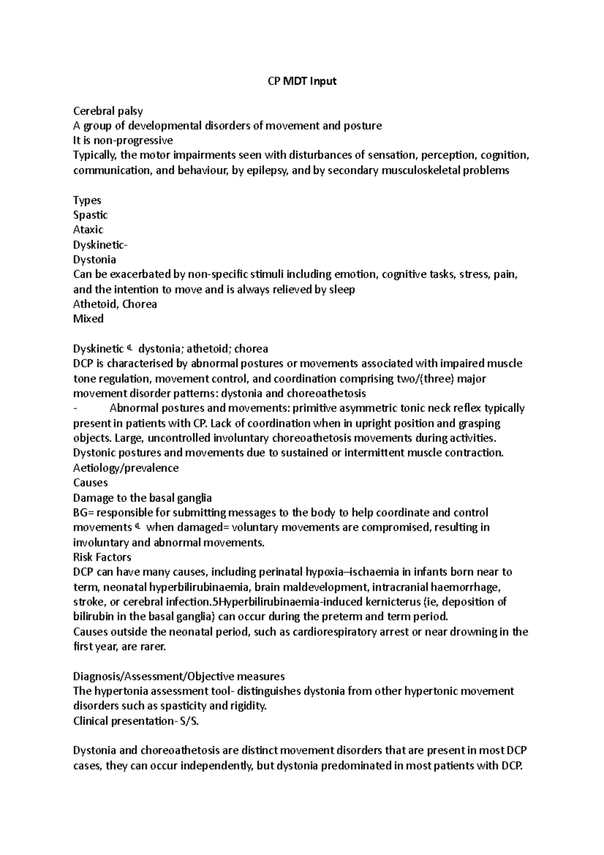CP MDT Input - CP MDT Input Cerebral palsy A group of developmental ...
