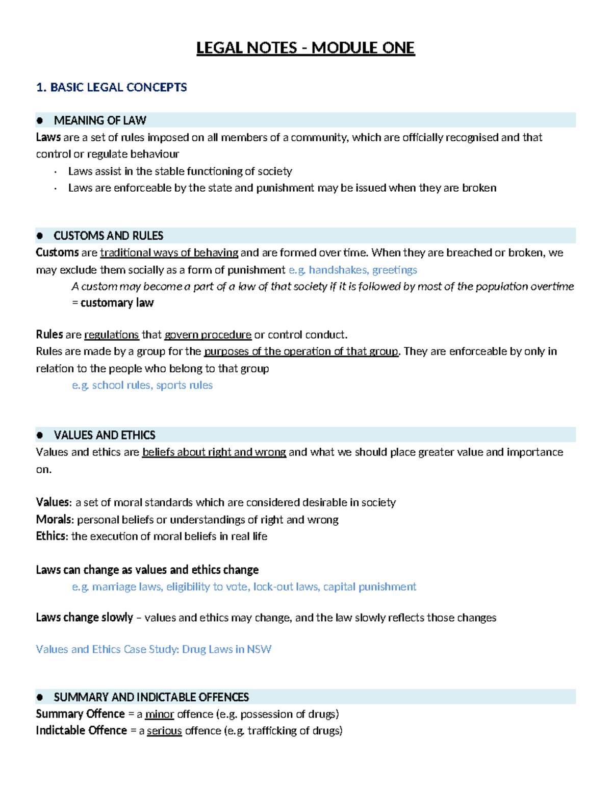 Legal Notes 1 - LEGAL NOTES - MODULE ONE 1. BASIC LEGAL CONCEPTS ...