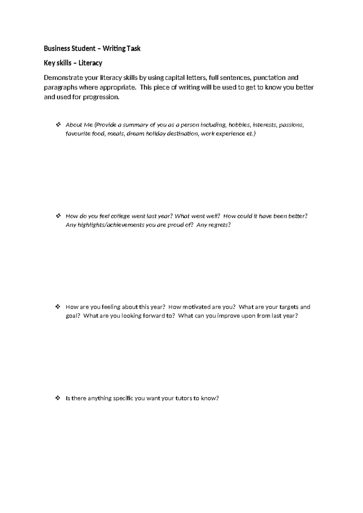 Business Student Writing Task - Business Student – Writing Task Key ...