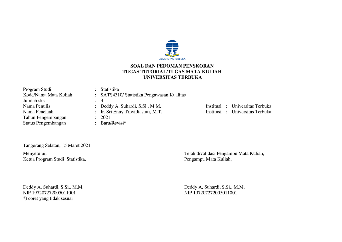 B Soal SATS4310 Tugas 1 - Haihai - SOAL DAN PEDOMAN PENSKORAN TUGAS ...